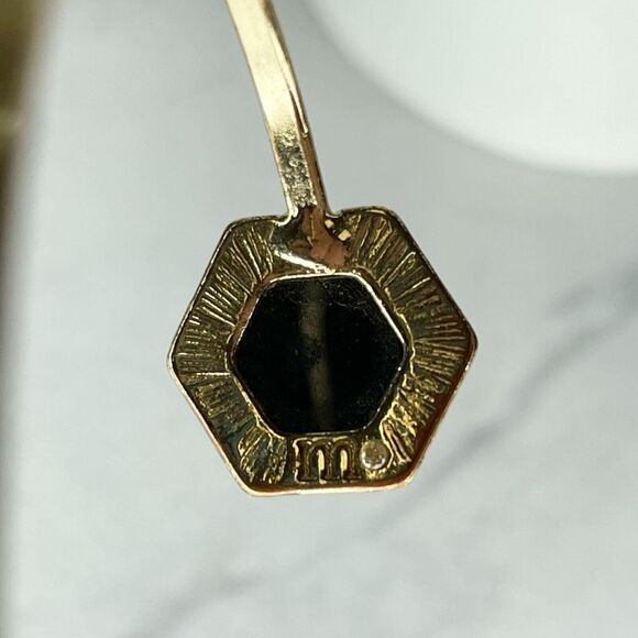 Gold Tone Black and White Geometric Cuff Bangle Bracelet - Picture 4 of 8